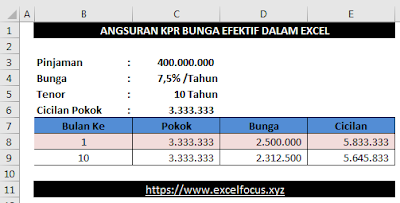 Simulasi Angsuran KPR bunga Efektif Dalam Excel - ExcelFocus.xyz